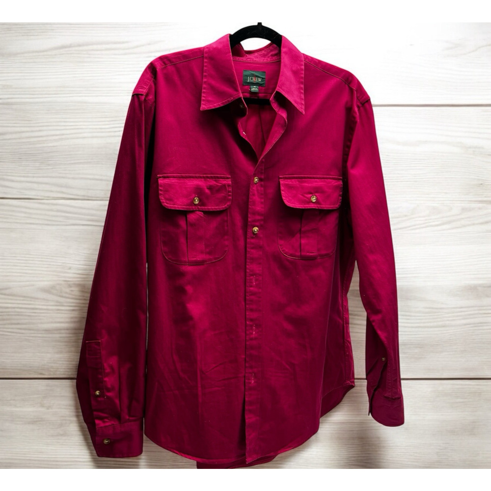J.Crew Twill Shirt Men's Medium Button Up Long Sleeve Classic Fit Dark Pink